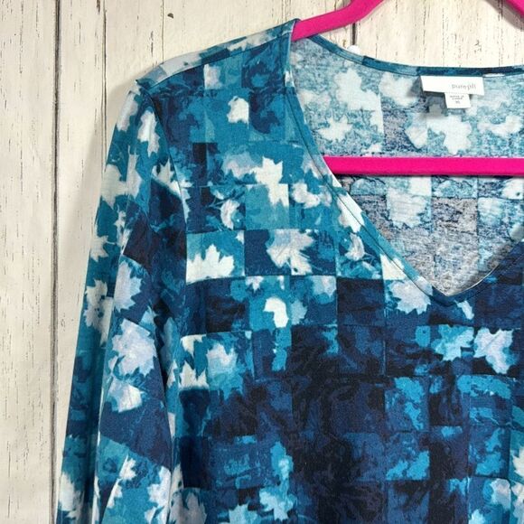 J Jill Pure Jill Cotton Stretch Pocket Blue White Long Sleeve A Line Top Size XL - Picture 3 of 14